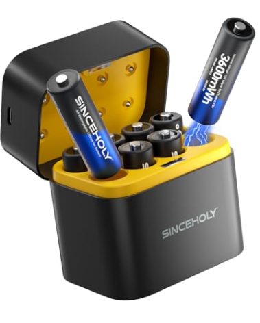 SINCEHOLY 8 Pack Rechargeable Lithium AA Batteries with Fast Charger, 1.5V High Power 3600mWh Double A Batteries, AA Rechargeable Li-ion Batteries with 2000+ Cycle Times