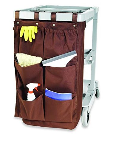 Wholesale Hotel Products – Sturdy Metal & Polyester Housekeeping Cart Organizer, Storage for Cleaning & Janitorial Supplies, Cart Bin & Accessories for Hotel, Dorms, Offices, Rooms - (6 Pocket Brown)