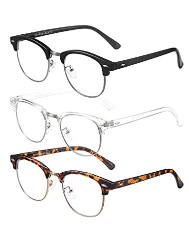SOAR&EAGLE 3 Pack Blue Light Blocking Glasses,Computer Gaming Glasses,Retro Semi Rimless UV400 Clear Lens Computer Eyewear