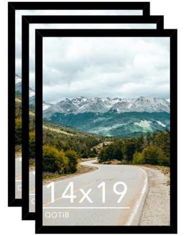 QOTIB Wood 14x19 Picture Frame Black for Wall Hanging, 14 x 19 Frame Photo Frame for Wall Horizontally or Vertically, Black, 3 Pack