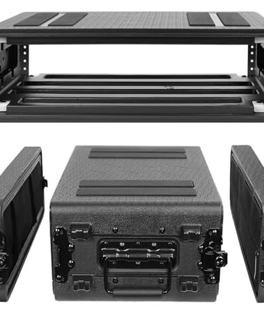 Diandian 2U Rack Case Shallow 12" Depth, 19" Rackmount Flight Case, Watertight Dust-Proof, Shock Mount for Amplifier, Pro Audio, DJ Mixer, Effects with Microphone Compartments