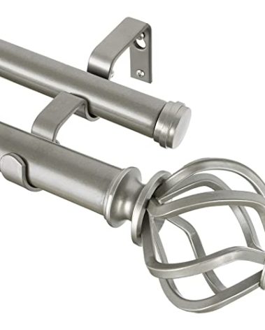 KAMANINA 1 Inch Double Curtain Rod 72 to 144 Inches (6-12 Feet), Antique Silver Heavy Duty Curtain Rods for Windows 66 to 120, Telescoping Drapery Rods with Twisted Cage Finials
