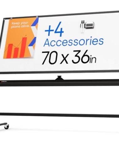 Rolling Dry Erase Board 70 x 36 - Large Portable Magnetic Whiteboard with Stand - Double Sided Easel Style Whiteboard with Wheels - Mobile Standing White Board for Office, Classroom & Home