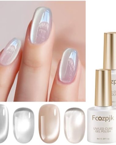 Fcozpjk Cat Eye Gel Nail Polish, 2PCS 8ml Glass Cat Eye Gel Nail Polish Translucent Nude Jelly Nail Polish Sheer Silver Cat Eye Gel Polish Velvet Nail Design Home Manicure