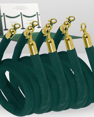 4PCS Dark Green Velvet Rope – 5FT VIP String Barrier Thick Velvet Rope 5 Foot for Crowd Control Stanchion and Posts Party Decor