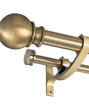 Lwiiom Double Curtain Rods with Aluminum Bouquet Brackets and Round Finials,Antique Bronze Curtain Rods for Windows 72 to 144 inch,1-inches Front and 5/8 Inches Back Double Window Drapery Rod