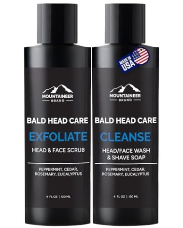 Mountaineer Brand Bald Head Exfoliator & Shampoo (Cleanse) | Fresh & Natural Scent | Bald Head Care for Men | Made in WV | Exfoliating Scalp Scrub | Hydrating Soap & Wash | 4oz