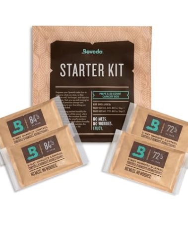 Boveda Starter Kit Bundle: Season a Wooden Storage Box Plus Maintain Humidity with 2-Way Humidity Control | Includes (2) Each Size 60 Boveda 84% RH & 72% RH | 1-Count