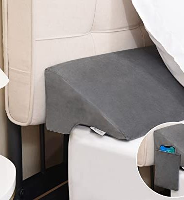 Vekkia Queen Bed Wedge Pillow for Headboard Gap Filler(0-5"),High-Density Foam,Prevents Pillows & Items from Falling,Ergonomic Design,Large Storage Pockets, Removable&Washable Cover,Gray,60''x10''x6''