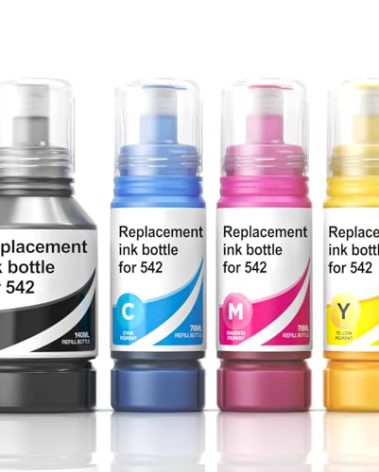 Replacement for Epson 542 Ink Refill Bottles Work for ET-5850 ET-5880 ET-5170 ET-16600 ET-16650 ET-5800 ET5850 ET5880 ET5170 ET16600 (140ml Replacement for 542 Black Ink, 70ml CMY)