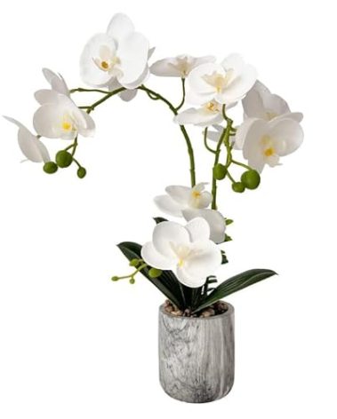 Wenhuidr White Fake Orchids Flowers in Pot Bendable Faux Orchids Artificial Flowers Washable Silk Orchid Phalaenopsis Decor for Home Wedding Table Centerpiece Bathroom Office