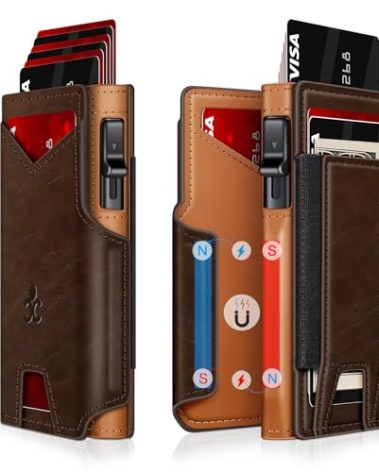 Wallet for Men Wallet with Slim Pop Up Card Holder 9-13 Cards, Bifold Minimalist Smart Wallet RFID Blocking Credit Card Holder with ID Window & Stretchable Cash Slot Compact Metal Aluminum Card Case