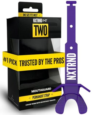 Nxtrnd Two Football Mouth Guard, Football Mouthpiece with Strap, Fits Adult & Youth (Purple)