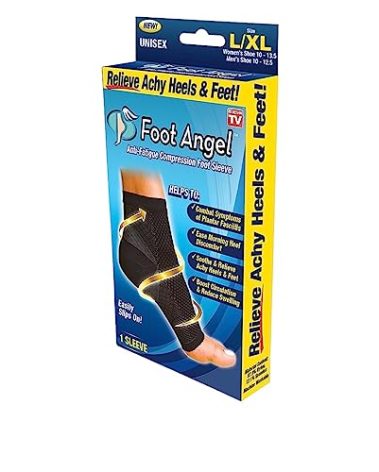 Foot Angel FALW-MC24/6 Anti-Fatigue Compression Foot Sleeve for Plantar Fasciitis Relief, Large/X-Large, Black, L-XL