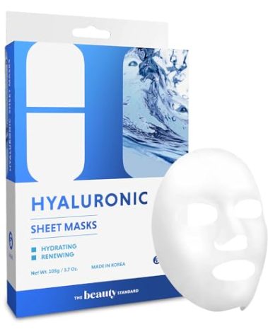 The Beauty Standard Hyaluronic Acid Sheet Face Mask - Skin Firming, Anti-Aging, Moisturizes & Plumps Skin - Dermatologist Tested, Cruelty-Free Korean Skin Care for All Skin Types - 5 Masks
