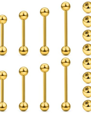 Msndnkwo 14G Nipple Tongue Rings Stainless Steel Straight Barbells Piercing Jewelry Short Long Bar Gold Bridge Piercings For Women Men 12Mm 14Mm 16Mm 18Mm Length Ball Size 5MM 6MM