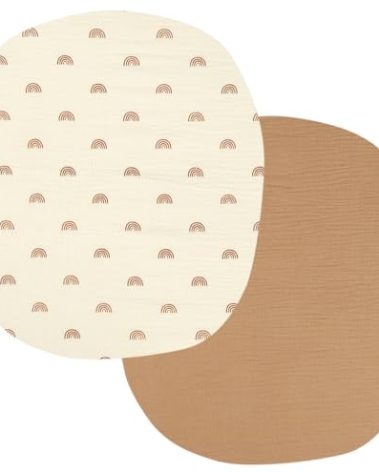 Onacosht Muslin Bassinet Sheets 24" x21" Compatible with Graco Pack ‘n-Play Dome LX Bassinet, Small Round Bassinet Sheets 2 Pack 100% Cotton Natural and Rainbow