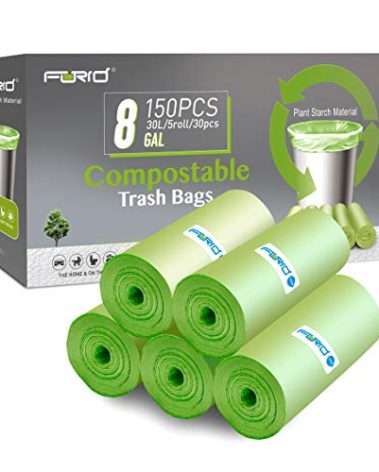 Compostable Trash Bags - FORID 8 Gallon Garbage Bags 150 Count Trash Can Liners 30 Liter Unscented Medium Wastebasket Bags for Kitchen Bathroom Home Office Garbage Can (5Rolls/Green) - Durable & Thick