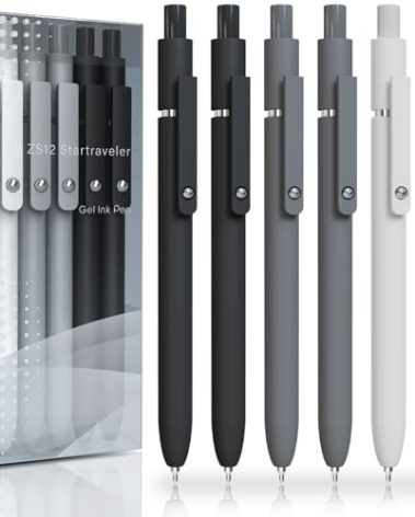 ACEES Gel Pens, 6 Pcs 0.5mm Fine Point Black Ink Pen With Smooth Writing, Office Desk Accessories, School Supplies Gifts for Men Women, Quick Dry Pens Ballpoint For Journaling, Black/Gray/White