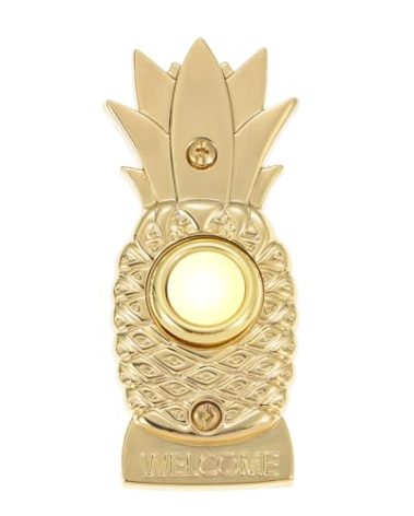 Heavy Duty Metal Door Bell Wired Button, 3.4inch Gold Pineapple LED Lighted Door Push Button Switch Home Wall Mounted Buttons Wired Opener Universal Hardware Garage Front Doors, Yellow Light