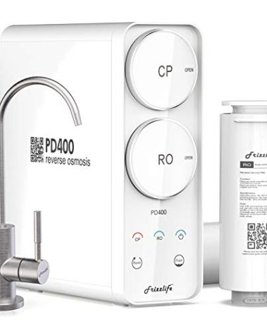Frizzlife Reverse Osmosis System - Tankless 400 GPD Drinking Water Filtration System, Quick Twist Under Sink RO Filter - 1.5 : 1 Pure to Drain - Reduce TDS, Compact Footprint, USA Tech Support, PD400