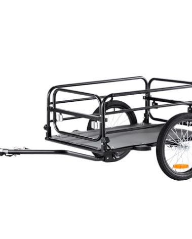 VEVOR Bike Cargo Trailer, 160 lbs Load Capacity, Heavy-Duty Bicycle Wagon Cart, Foldable Compact Storage & Quick Release with Universal Hitch, 16" Wheels, Safe Reflectors, Fits 22"-28" Bike Wheels