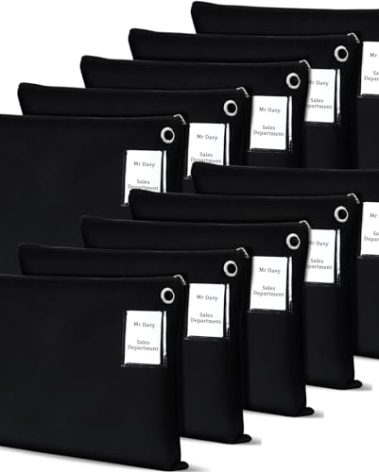 Humyoun 10 Pcs Interoffice Mailer Canvas Transit Sack Zipper Bag 18" x 14" Large Zipper Pouch with Grommet Interoffice Mail Bag (Black)
