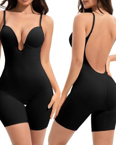 Slimers Backless Shapewear Tummy Control: Low Back Plunge Shapewear Bodysuit - Built-In Bra Body shaper For Woman
