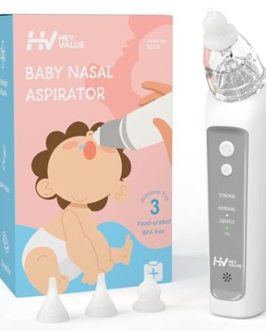 HEYVALUE Nasal Aspirator for Baby, Electric Baby Nose Sucker, Automatic Nose Cleaner with 3 Silicone Tips, Adjustable Suction Level and Music Soothing Function