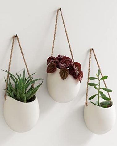 Kazai. Wall Planters -Ellie- | Hanging Ceramic Plant Pots 3 Pieces | Wall Decoration for Indoors, Balcony and Garden | Cream (Matte)