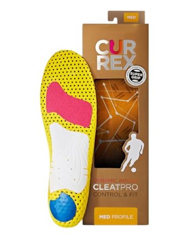 CURREX CLEATPRO - Thin, Arch Support Insoles, Comfort, Cushion & Stability in Cleats, Soccer, Football, Baseball, Softball, Super Grip for Control, Shock Absorbing Inserts, Men, Women, Medium Arch, S
