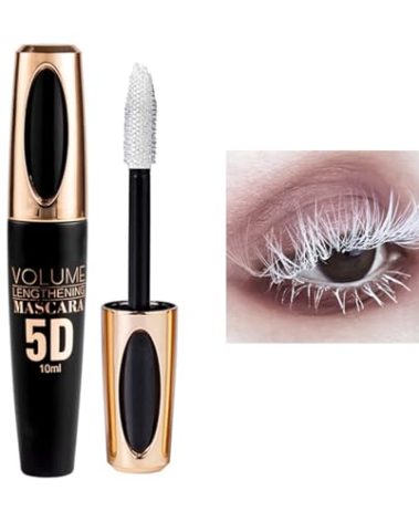MIESCHER White Mascara for Eyelashes - Waterproof, Long Lasting, 5D Silk Fiber Lash Lengthening, Smudge-Proof, Curling, Defining, Volume Color Makeup for Stage Use