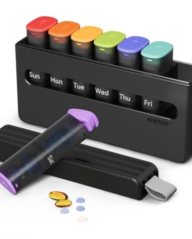 Weekly Pill Organizer 2 Times a Day - Am Pm Pill Box 7 Day, Large Twice Medicine Pill Case for Daily Medication, Vitamins, Fish Oils, Supplements Portable Week Pill Holder Container, Translucent Black