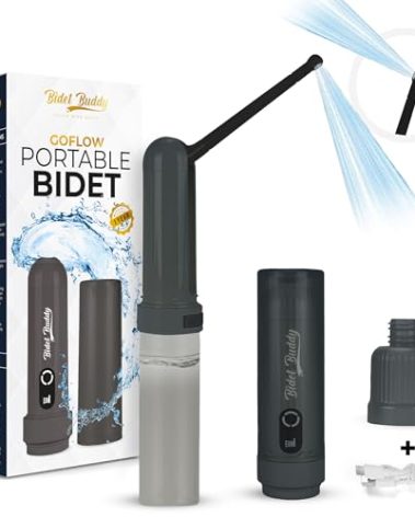 BIDET BUDDY® GoFlow Portable Bidet for Travel | 280ml/min Flow | 800mAh Battery | 180ML Bottle | IPX7 Waterproof | USB-C Charging | Pocket-Sized & Flexible with Medium Pressure (Grey)