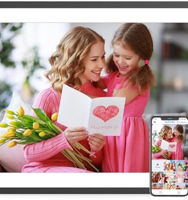 17" Large-Digital-Picture-Frame WiFi Photo Frame - 1280*960 FHD Touchscreen Digital Frame, Full Function, Auto Rotate, Wall Mounted, Free Cloud, Sharing Phoro and Video via App Email, Gift for Mother