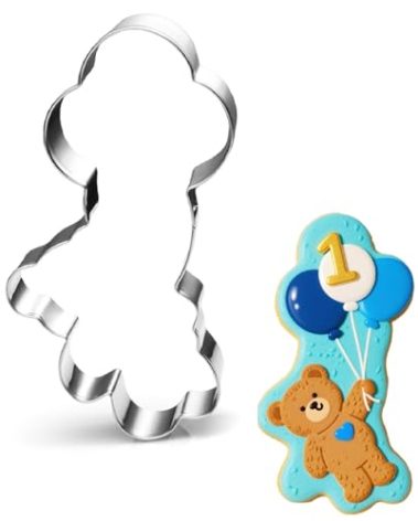 Auktosmn Bear with Balloon Cookie Cutter - 4.5 Inch - Stainless Steel - Dishwasher Safe - Perfect for Baby Shower, Birthday, Wedding, and Holiday Cookies