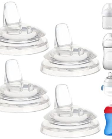 Sippy Spout Nipples Compatible with Philips Avent Natural Bottles, My Grippy Spout and Natural Trainer Sippy Cup, Soft Clear Food Grade Silicone Replacement Spouts, Leak-Proof, BPA Free, 4 Count