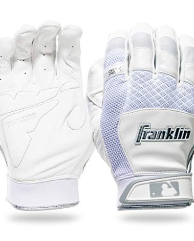 Franklin Sports MLB Baseball Batting Gloves - Shok-Sorb X Batting Gloves for Baseball + Softball - Adult + Youth Padded Non-Sting Pair - White + Chrome - Youth Small