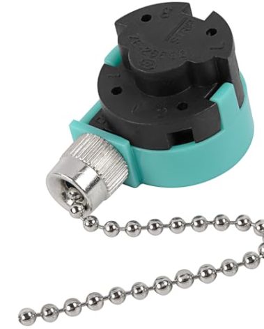 Ceiling Fan Switch, 4 Wire Zing Ear ZE-268S6 Pull Chain Switch Replacement 3 Speed Control Switch Compatible with Hunter Ceiling Fans, Wall Lamps, Cabinet Light (Nickel Pull Chain)
