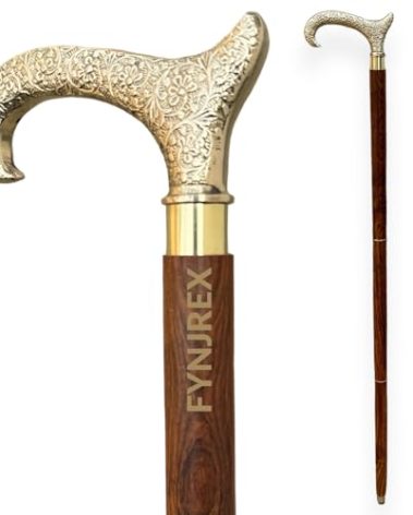 Vintage Brass Grip Handle Victorian Cane Foldable Wooden Shaft Walking Stick, Walking Cane for Women and Men Stylish Ideal Gift