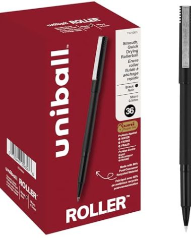 uniball Roller Rollerball Pens, Micro Point (0.5mm), Black, 36 Pack