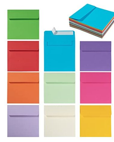 50 Pack Colorful 6 x 6 Envelopes Square Envelopes Self Seal for Wedding, Party Invitations, Greeting Cards, Announcements, Photos, CD/DVD Sleeves (Colorful)