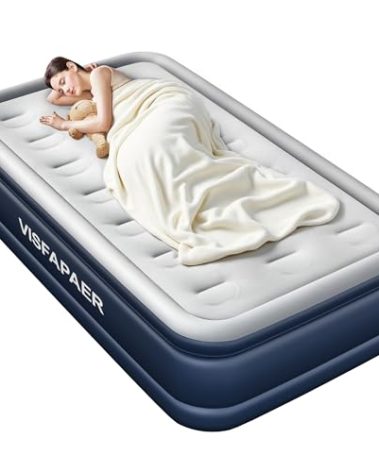 Twin Air Mattress with Built in Pump Raised, 18'' High Inflatable Mattress Electric Blow Up Mattress Fast Blow Up Bed Tall Comfortable Airbed for Camping, Home Guests, Travel w/ Storage Bag 550Lbs Max