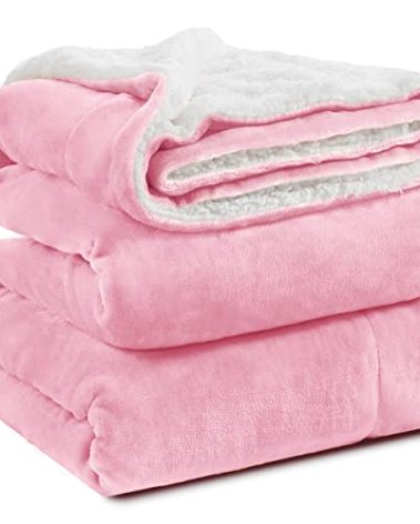 KAWAHOME Sherpa Fleece Queen Size Blanket for Bed - Extra Warm and Heavy Thick Blankets for Winter, Super Soft 500GSM Plush Blanket, 90"X 90" Pink