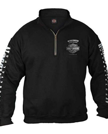 Harley-Davidson Men's Lightning Crest 1/4 Zip Cadet Pullover Sweatshirt, Black