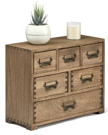KIRIGEN Wood Desk Drawer Organizer, Home Storage Cabinet 6 Drawers Mini Chest with Lable Holder Handles for Bedroom Home and Office Organization Dark Brown(3D6CG-DBR)