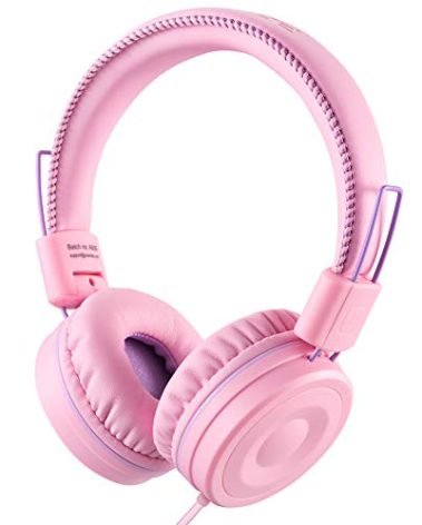 POWMEE M1 Kids Headphones Wired Headphone for Kids,Foldable Adjustable Stereo Tangle-Free,3.5MM Jack Wire Cord On-Ear Headphone for Children (Pink)