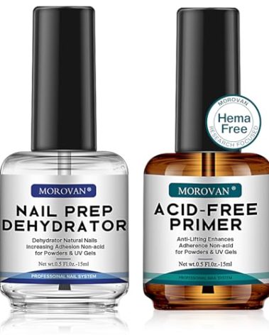 Morovan Professional Natural Nail Prep Dehydrate and Acid-Free Primer, Dehydrator for Acrylic and Gel Nail Polish, Non Acid Primer for UV Gels Fast Dry Superior Bonding Agent Gift Box Set