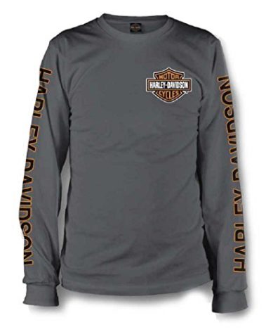 Harley-Davidson Men's Long Sleeve Orange Bar & Shield Grey Shirt 30291963 (XL)