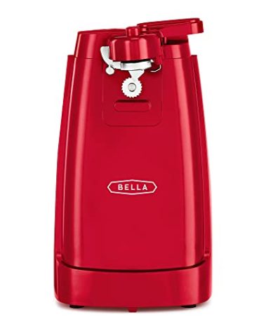 bella Electric Can Opener and Knife Sharpener, Removable Cutting Lever, Cord Storage, Stainless Steel Blade, Red